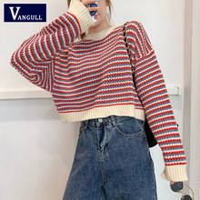 Vangull Striped Colorful Short Polluver Sweater Women Winter Fashion Korean style Knitted Sweater Autumn Loose High Waist Tops 2024 - buy cheap