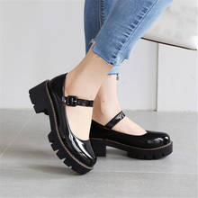 Pxelena sapatos punk vintage para escola, sapatos de couro patenteado bloco de salto médio gótico clássico para cosplay, na faculdade, para estudantes 2024 - compre barato