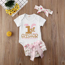 0-24 Months Toddler Baby Girls Clothes Kid My First Easter Bunny Romper Bodysuit Tops Pink Flower Pants Baby Girls Outfits Sets 2024 - buy cheap