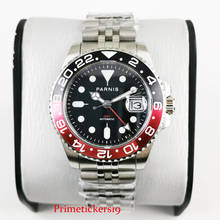 Модный новый бренд PARNIS, 40 мм, модель автоматические мужские часы GMT, сапфировое стекло, черный, красный браслет для юбилея 2024 - купить недорого