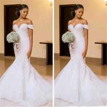 África Sereia Vestidos de Casamento Fora Do Ombro Branco Apliques de Renda Elegante Modest Vestidos de Casamento Vestido de Noiva robe de mariee Marrocos 2024 - compre barato