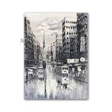 Hand-painted Black And White Abstract City Street Scene Oil Painting Wall Canvas Pictures Drawn Art Unframed Paintings Artwork 2024 - buy cheap