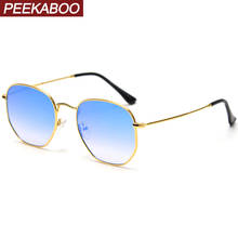 Peekaboo-gafas de sol cuadradas para hombre y mujer, lentes de sol con espejo dorado y azul, marco de metal, polígono, verde, uv400, verano 2021 2024 - compra barato