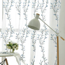 Cortinas coloridas de tul transparentes para sala de estar, puerta, cocina y dormitorio, con bordado Floral de hierba azul y Rey 2024 - compra barato