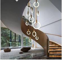 Staircase long chandelier modern minimalist solid wood villa entrance atmosphere Nordic living room creative bar duplex building 2024 - buy cheap