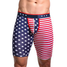Мужские длинные шорты-боксеры, повседневные спортивные трусы для фитнеса с принтом американского флага, нижнее Белье для сна, сексуальные трусики-боксеры, одежда для сна 2024 - купить недорого