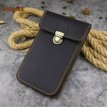 Simple fashion genuine leather men's buckle phone waist packs high quality natural crazy horse cowhide thin small storage bag 2024 - buy cheap