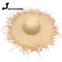 Handmade women's straw hat sun hat with big wide brim for girls high quality natural raffia Panama beach vacation sun hat cap 2024 - buy cheap