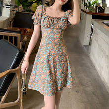 2021 Summer Floral Women Dress Casual Vintage Slash Neck Mini Dress Printing A Line Sexy Party Dresses Vestidos 14106 2024 - buy cheap