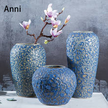 Vaso de cerâmica vintage chinês para decoração, vaso de flores azul bolha esmaltado artesanato escritório decoração para sala de estar 2024 - compre barato