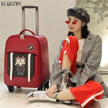 KLQDZMS Women Classic Suitcase On Wheels Cabin Rolling Luggage  18 Inch Women Travel Wheeled Cartoon Suitcase Trolley 2024 - buy cheap