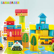 Brinquedos infantis de madeira coloridos, brinquedos educativos para bebês, cidades, tráfego, forma geométrica, montados, blocos de construção, 100 peças 2024 - compre barato