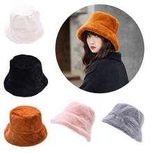 Gorra de pescador de felpa gruesa para mujer, gorro de Sol de ala ancha de Color sólido, de invierno 2024 - compra barato