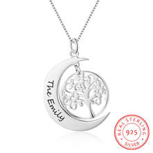 Personalized 925 Sterling Silver Necklace Vintage Style Jewelry Half Moon with Tree Pendant Custom Name Wedding Gift for Women 2024 - buy cheap