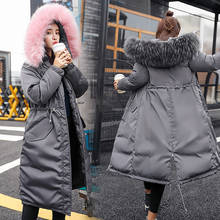 Зимняя женская куртка, длинное пуховое пальто с хлопковой подкладкой, Женская парка, Корейская розовая Большая Меховая Женская парка, Chaqueta Mujer KJ670 2024 - купить недорого