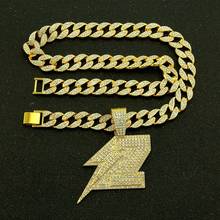 Hip Hop Full Rhinestone Iced Out Bling Big Lightning Pendants Necklace with 15mm 24inches Cuban link Chain Men Rapper Jewelry 2024 - buy cheap