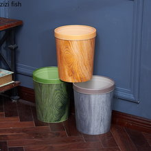 Lixeira imitação de madeira retrô, redonda, plástico, cesta de armazenamento, lixo de cozinha, sem tampa 2024 - compre barato