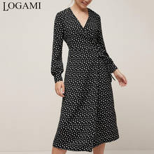 LOGAMI V Neck Lantern Sleeve Spring Dress Women 2020 New Arrival Dot Print Casual Dresses Women's Patrty Dress 2024 - buy cheap