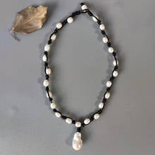 fashion baroque style pearl pendant necklace black leather rope knotted handmade rope Jewelry retro wild clothing accessories 2024 - buy cheap