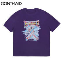 GONTHWID T-Shirts Hip Hop Streetwear Men Gothic Punk Rock Lightning Skull Print Cotton Casual Harajuku Short Sleeve Tees Tops 2024 - buy cheap