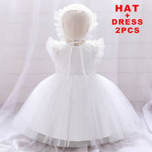 Toddler Christening Gown With Hat 1st Birthday Baby Dress Children Newborn Baptism Baby Girl Summer Party Princess Dress Evening 2024 - buy cheap
