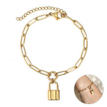 Lock Charm Bracelet for Women 4mm Gold Color Stainless Steel Paperclip Link Chain Bracelets Wholesale Jewelry New LDB301 2024 - buy cheap