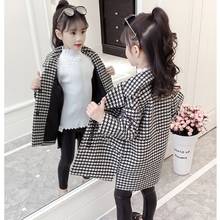 2019 outono inverno meninas jaqueta de lã moda design longo casaco para meninas houndstooth trench coat crianças outerwear casual b210 2024 - compre barato