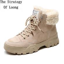 Winter New British Style Women Snow Boots Wedges Sewing Cross-tied Plush Inside Flock Ladies Ankle Equestrian Botas 1012 2024 - buy cheap