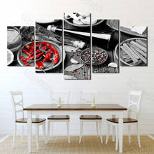 Chili Spice 5 Pieces Canvas Painting Food Kitchen Black Red Poster and Print Minimalist Mural Picture Restaurant Restaurant Deco 2024 - buy cheap