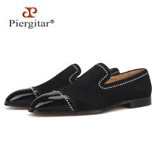 Piergitar 2019 handmade black suede leather men loafers rhinestone men casual shoes Fashion Party and wedding men dress shoes 2024 - buy cheap