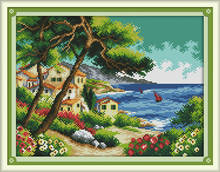 Seaside village cross stitch kit animal18ct 14ct 11ct count print stitching embroidery DIY handmade needlework plus 2024 - buy cheap