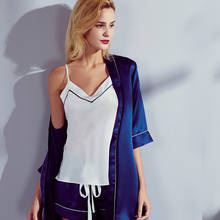100% mulberry silk pajamas female summer silk   shorts nightgown three-piece short-sleeved pajamas set 2024 - buy cheap
