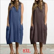 Women's plus size dress plus size 5XL 6XL 7XL 8XL summer round neck sleeveless casual loose large size pocket blue dress 2024 - buy cheap