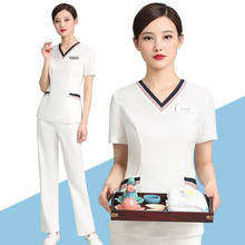 Uniforme de manicure e salão de beleza feminino, uniforme de manicure com manga curta para uso em hotéis 2024 - compre barato