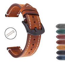 Correa de cuero para reloj Crazy Horse, pulsera de cuero de vaca de 18mm y 20mm, 22mm, de alta calidad, color negro, Retro 2024 - compra barato