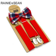 Детские подтяжки RAINIE SEAN Red с галстуком-бабочкой, кожаные детские подтяжки в британском стиле, свадебные красные, серые однотонные искусственные подтяжки 65 см 2024 - купить недорого