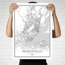 Congo Creative city map Brazzaville Abstract Canvas Paintings Black and white Wall Art Print Poster Picture Home Decoration 2024 - buy cheap