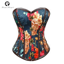 Moda espartilhos topo para desgastar feminino vintage gótico steampunk floral gorset bustier overbust burlesque cintura cincher shapers 2024 - compre barato