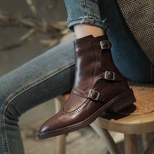 2020 Autumn New Woman Buckle Chelsea Boots Handmade Genuine Leather Round Toe Shoes Quality Buckle Square Low Heel Lady Boots 2024 - buy cheap
