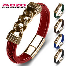 2020 Retro Men's Bangles Genuine Leather Stainless Steel Charm Bracelet Women Hot sale Punk Fashion Jewelry Bracelets Red 2024 - buy cheap