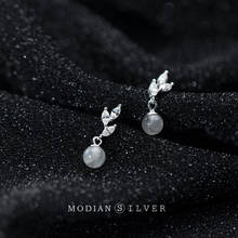 Modian-pendientes de plata de ley 925 con Circonia cúbica transparente, joyería elegante, con cierre de tuerca, para mujeres 2024 - compra barato