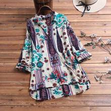Vintage Printed Tops Women's Patchwork Blouse 2022 Spring Casual Long Sleeve Asymmetrical Shirts Female Blusas Oversized Chemise 2024 - buy cheap