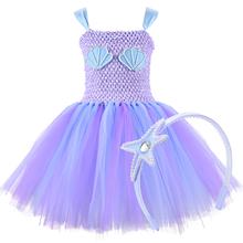 Mermaid Princess Tutu Dress with Headband Blue Purple Under The Sea Shell Tulle Girl Birthday Party Dress Kids Halloween Costume 2024 - buy cheap