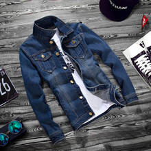 2020 Осенняя Молодежная джинсовая куртка, Мужская Повседневная тонкая куртка с дырками и отложным воротником, ковбойская уличная джинсовая куртка в стиле хип-хоп 2024 - купить недорого
