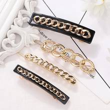 Geometric Stick Paperclip Headwear Fashion Girl Gold Color Metal Chain Hairpin Vintage Acrylic Barrette Clip Hair Accessories 2024 - buy cheap