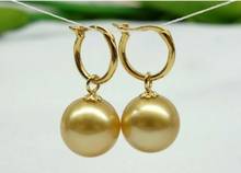 beauty a pair 11-12mm natural south sea genuine gold round pearl dangle earrings 2024 - buy cheap