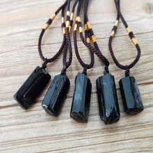 Natural Black Tourmali Crystal Pendant Tourmaline Stone Women Fashion Necklace Negra Piedra Colgante Men Column Shape Jewelry 2024 - buy cheap