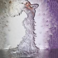 Женское блестящее длинное платье стразы, белое, розовое платье с перьями, элегантное вечернее платье для свадьбы, праздника, выпусквечерние вечера, певицы, сценическая одежда 2024 - купить недорого
