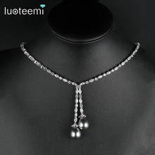 LUOTEEMI Romantic Long Tennis Chain Gray Waterdrop Pearls Pendant Necklace for Women Wedding Bridal Choker Necklace collares 2024 - buy cheap