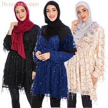 Abaya Dubai Turquia Árabe Top Mujer Lantejoula Mulheres Longas Tops Vestuário Islâmico Muçulmano Vetement Femme Ropa Mujer Musulmana Musulmane 2024 - compre barato